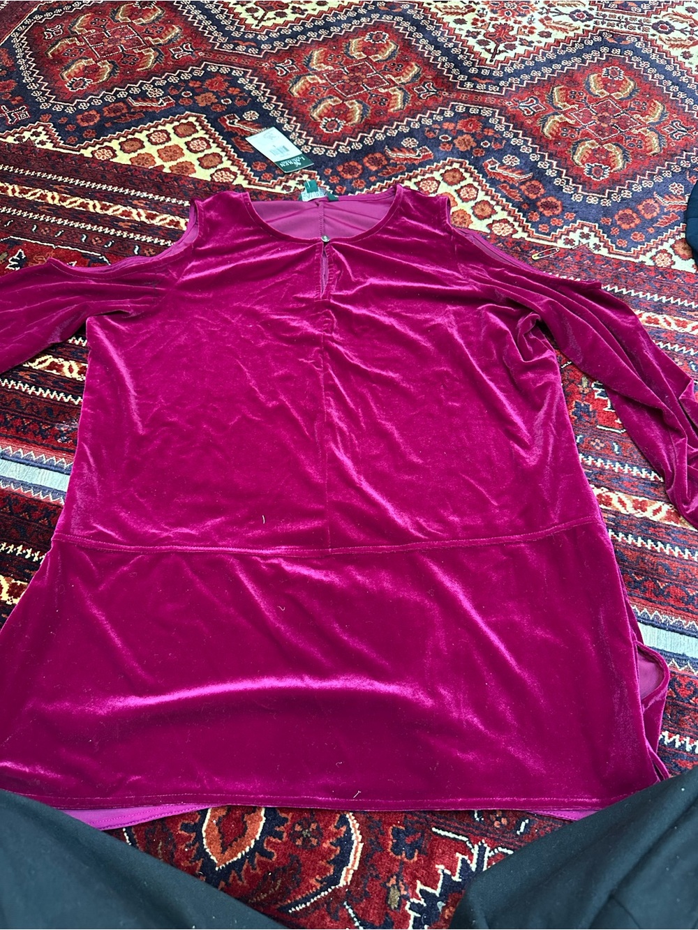 Ralph Lauren Velvet Cold-Shoulder Tunic in Deep Fuchsia